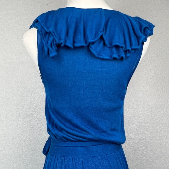 Marciano Royal Blue Ruffle Sleeveless Wrap Dress with Slip - Picture 6 of 11